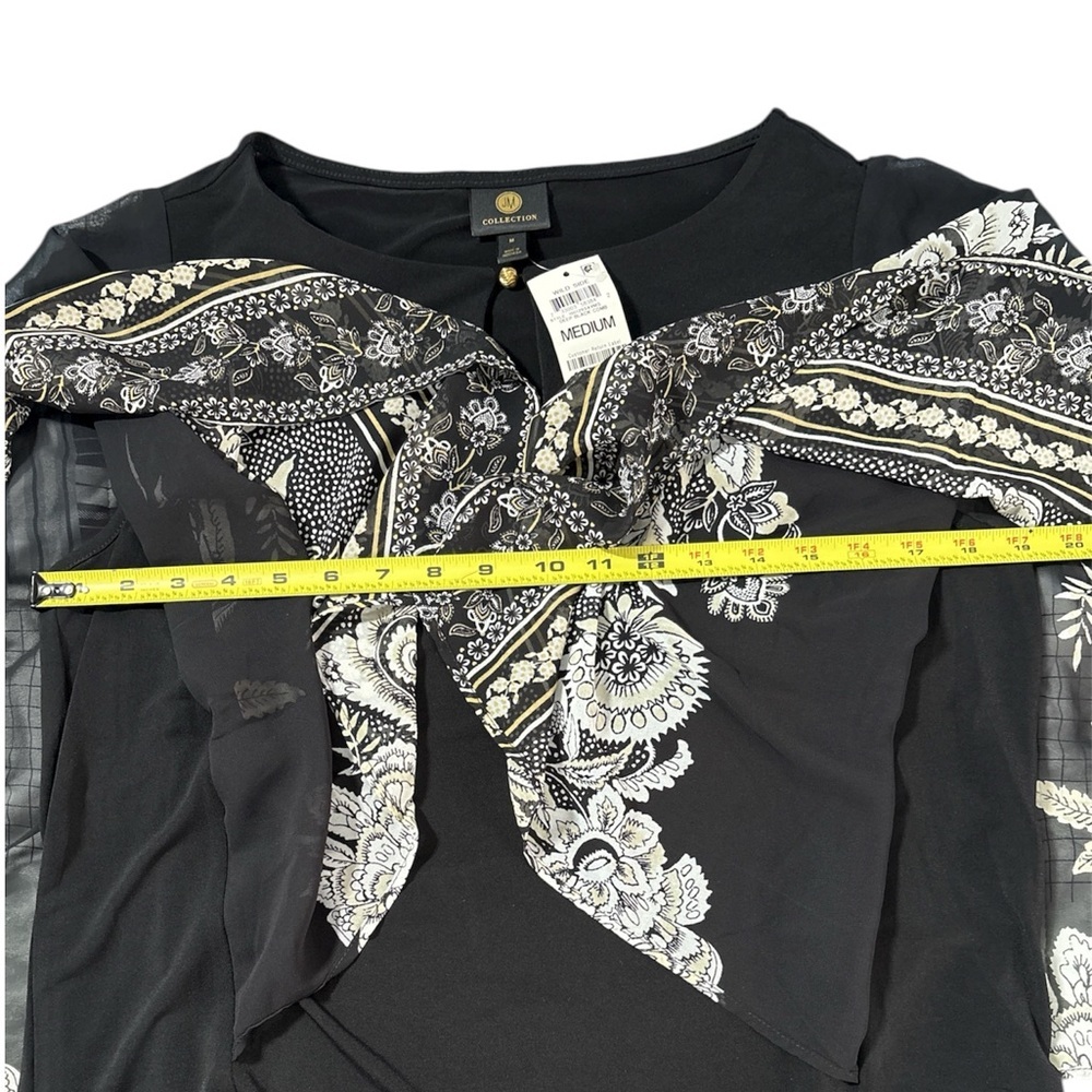 NWT JM Collection Floral Printed Kimono Overlay Sleeves Deep Black Comb Blouse M - Picture 4 of 8